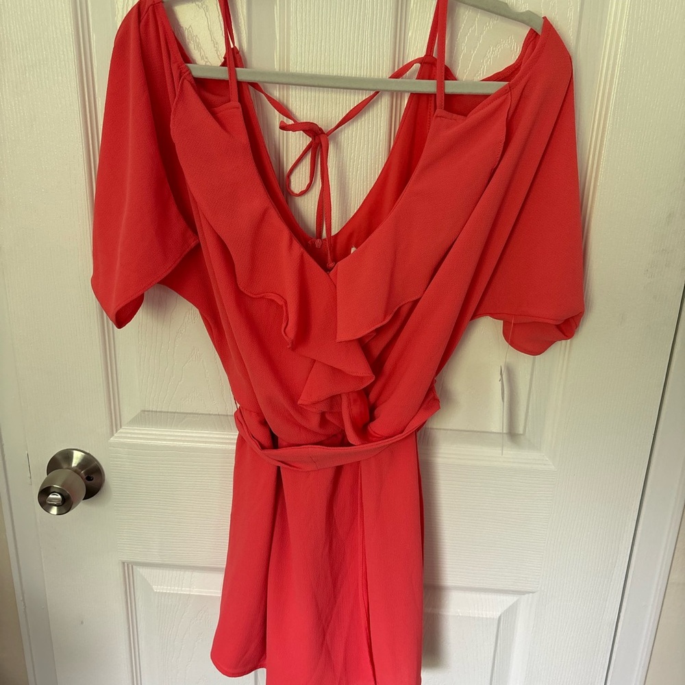 Premier Amour Pink V-Neck Tie Front Mini Jumpsuit